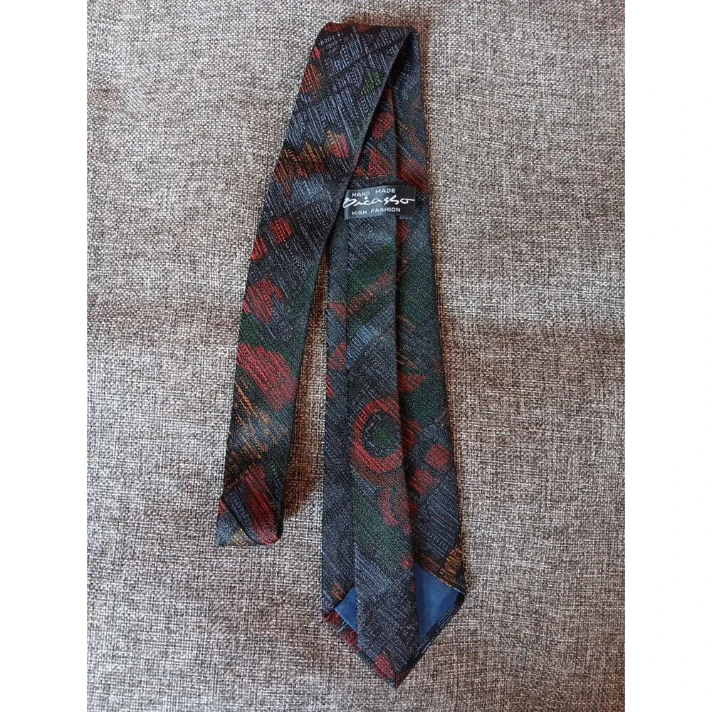 Tie 70s 80s 90s Y2K Mens Dicassio Gray Red Yellow Brown Green 3.25 Wide 57 Long